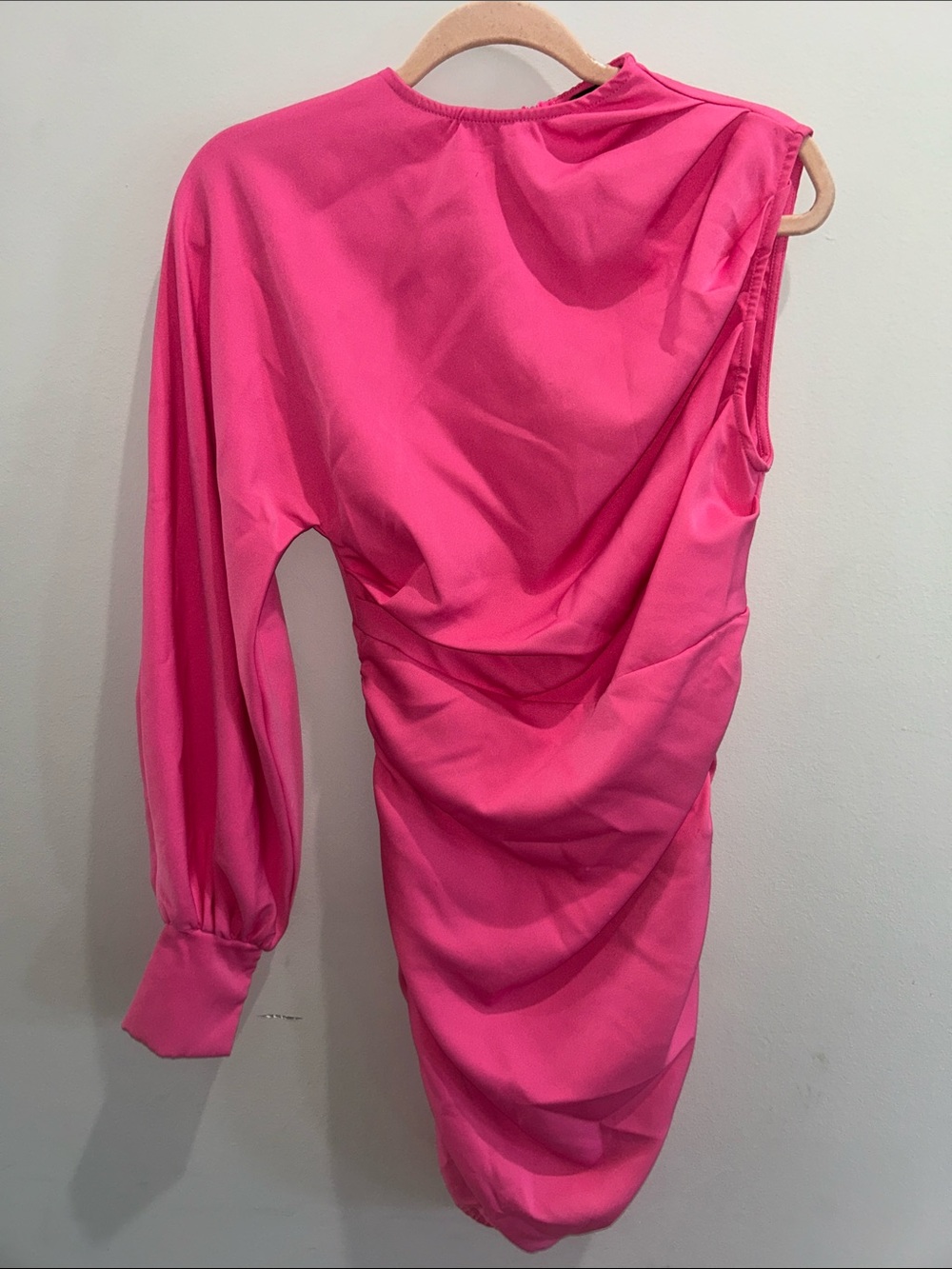 PrettyLittleThing Hot Pink One-Shoulder Ruched Dress